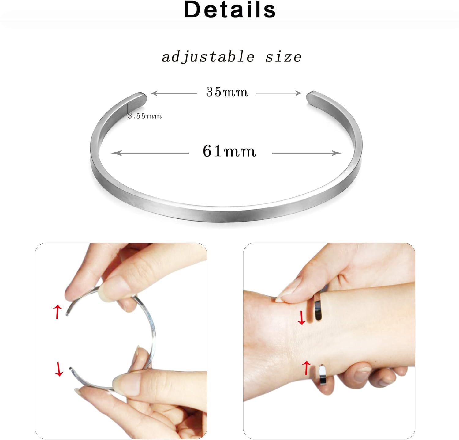 Milacolato 2 Pcs Stainless Steel Thin Cuff Bracelet 18K White/Rose/Yellow Gold Plated Oval Couples Love Bracelets Plain Open Cuff Bangle Jewelry Gift for Him and Her: Clothing