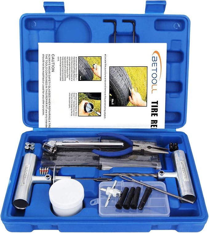Heavy Duty Tire Repair Kit 67Pc Set For Motorcycle, ATV, Jeep, Truck