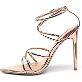 Cape Robbin Ada Sexy Stiletto High Heels for Women, Strappy Pointed Open Toe Shoes Heels - Rose Gold Size 8.5