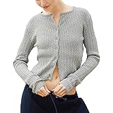 Cioatin Women Cute Button Down Open Front Cable Knit Y2K Crop Sweater Cardigan Long Sleeve Pullover Fall Preppy Outfits 2025