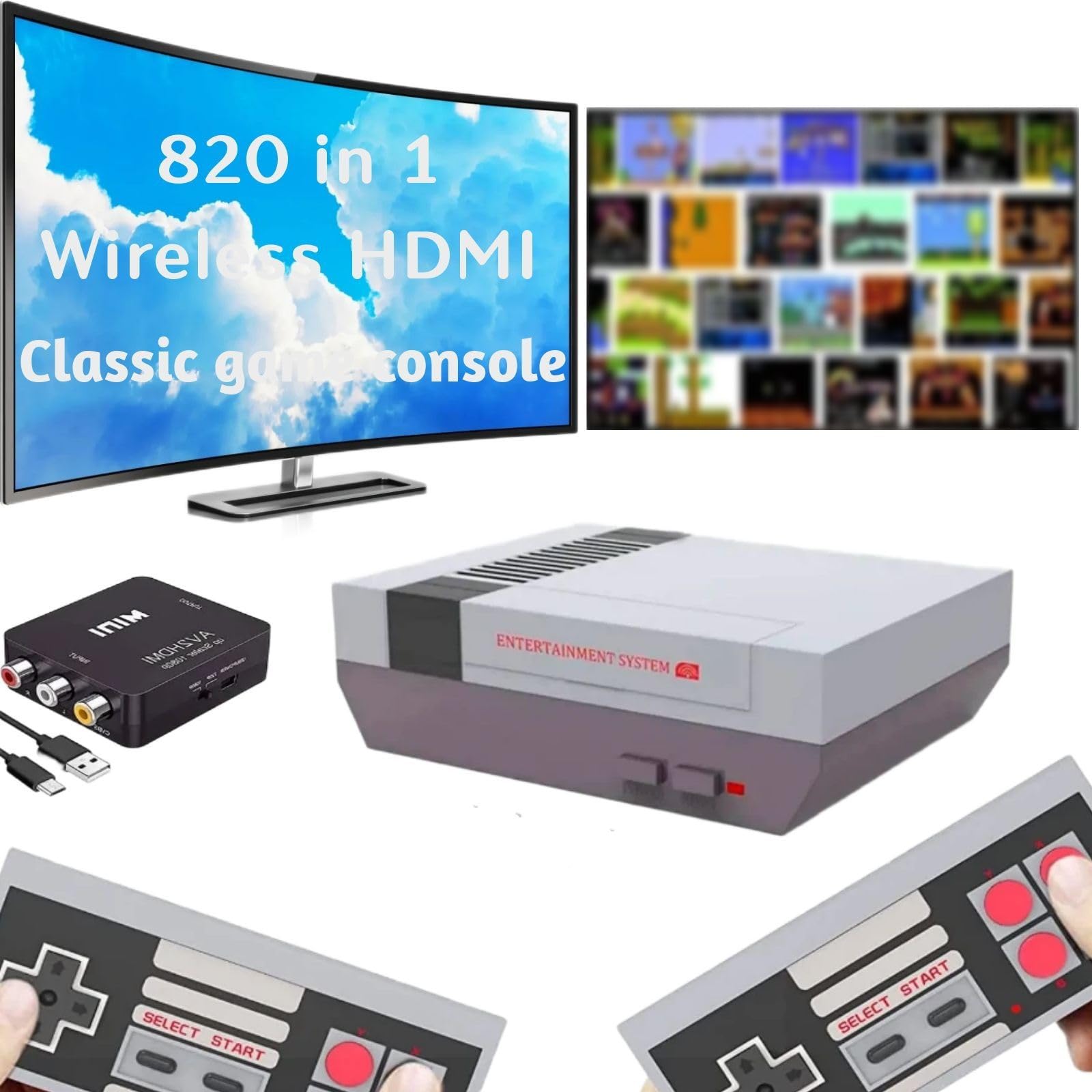 Photo 1 of (used, untested) SIZEEYYOU Classic Mini Handheld Retro Game Console,Video Game Consoles Built-in 800 Classic Edition Games,AV and HDMI Output Display,Dual Wireless Came Controllers. (Grey-White)