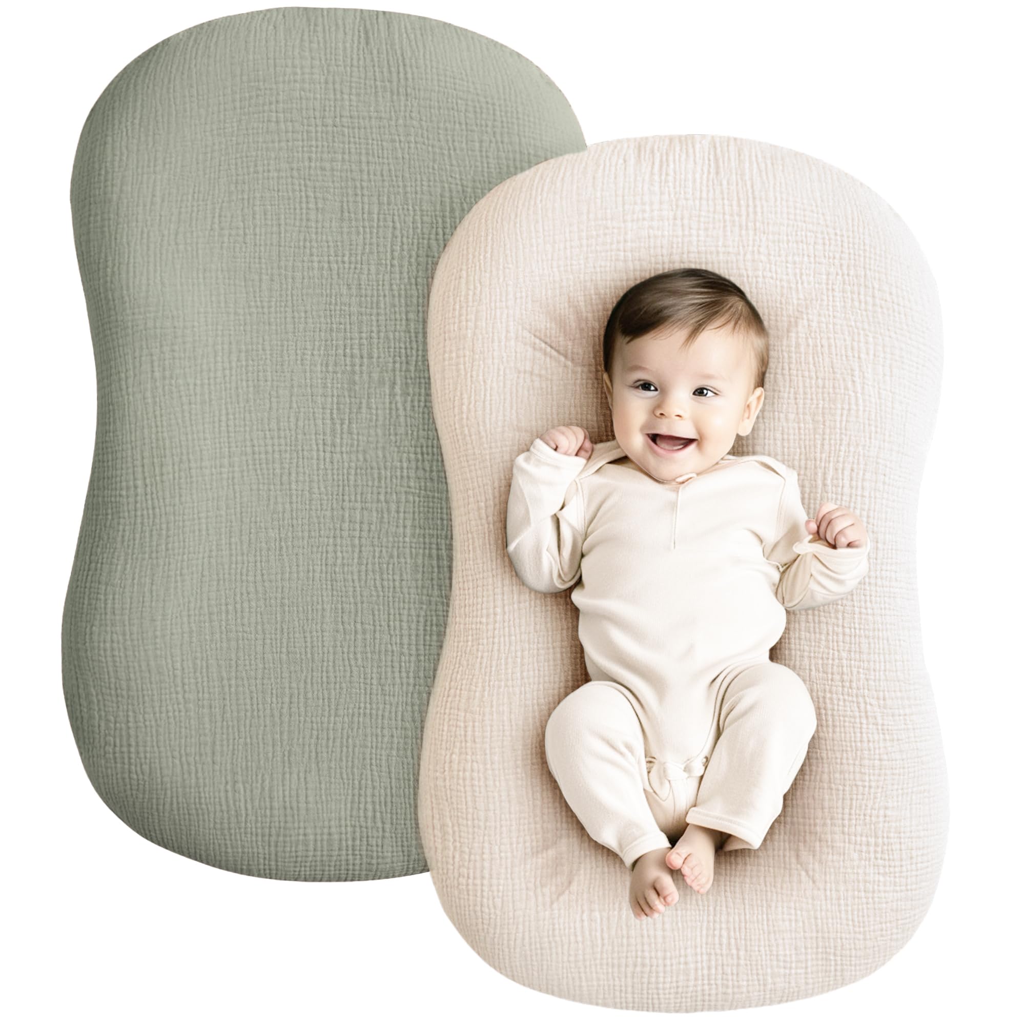 Photo 1 of Konssy Muslin Baby Lounger Cover 2 Pack, 100% Cotton Newborn Lounger Cover, Soft and Breathable Lounger Cover 