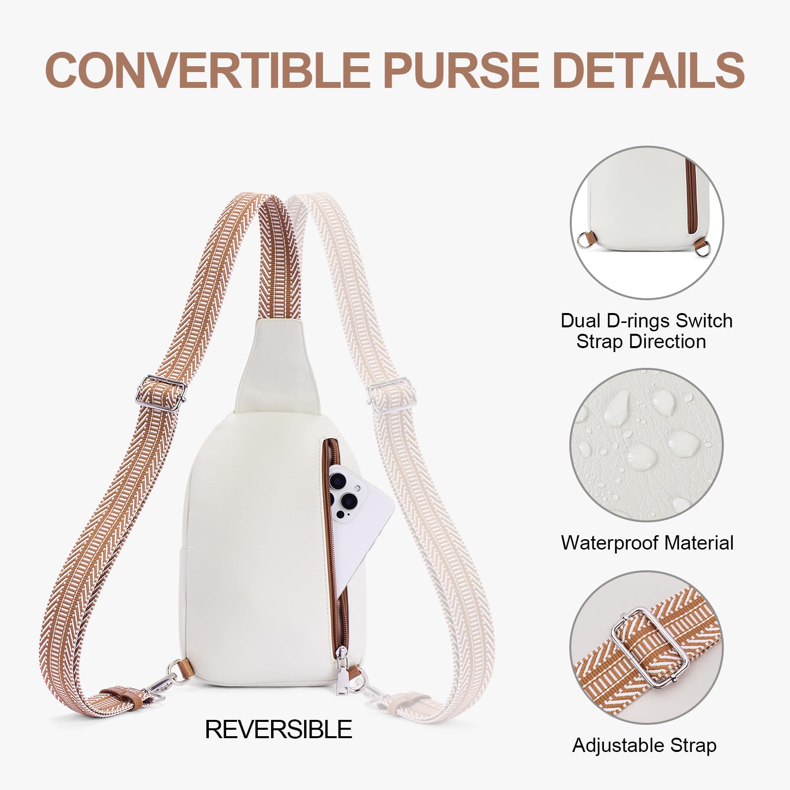 Lexiyat Anti Theft Crossbody Bags for Women Travel Chest Sling Bag Leather RFID Purse Fanny Pack Beige