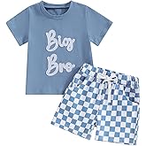 JLKGICF Toddler Baby Boy Clothes Summer Short Sleeve Letter Shirt Plaid Shorts Big Brother Little Brother Matching Outfits