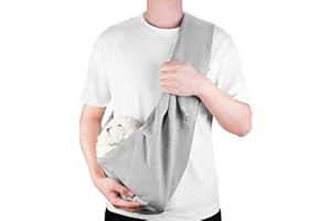 Yummy Sam Dog Sling Carrier for Small Dogs, Hands-Free Breathable Cotton Pet Puppy Walking Bag, Double-Sided Reversible Cat Carrying Pouch with Wide Shoulder Strap Pocket for Outdoor Shopping (Grey)
