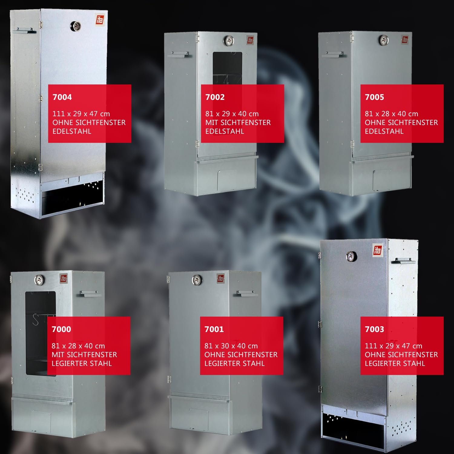 ITA Räucherofen 7000 - Premium Räucherschrank mit 3 Etagen - Legierter Stahl, mit Sichtfenster & Thermometer - EU Qualität Direkt vom Hersteller - Smoker zum Kalträuchern & Heißräuchern 6
