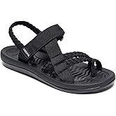 MEGNYA Hiking Sandals for Womens, Comfortable Walking Flip Flop Sandals with Arch Support, Athletic Sandals with Hook and Loop Straps for Beach Vacation Adventure