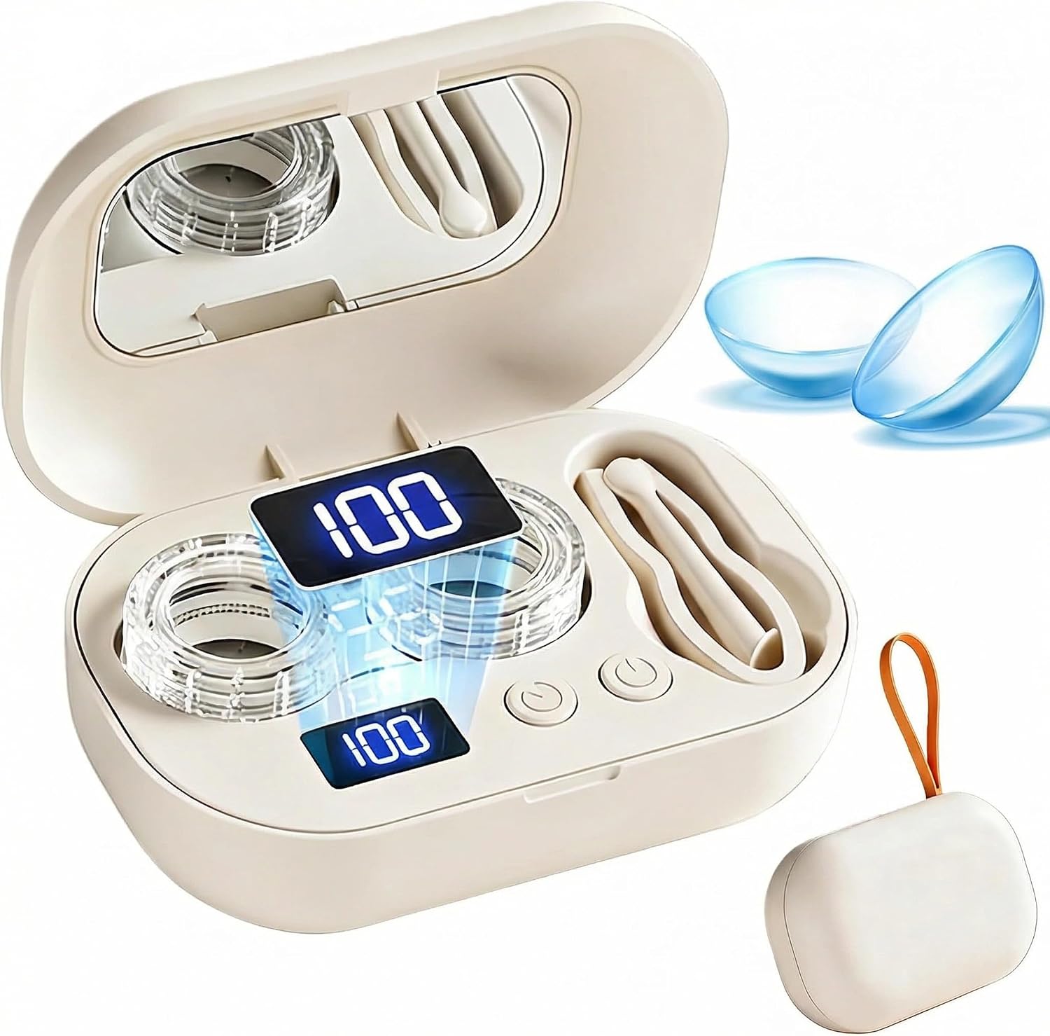 Ultrasonic Contact Lens Cleaner Machine, Electric Cleaning Case with Digital Display, Portable Ultrasonic Eyeglass Lens Cleaner Machine for Gym, Travel, Home, ContactLens Applicator Tool
