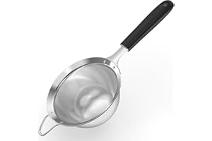 U-Taste Medium Fine Mesh Strainer: 18/8 Stainless Steel 4.73in 30 Mesh Kitchen Food Sieve with Sturdy Riveted Silicone Handle, Heavy Duty Deep Handheld Metal Colander for Rice, Quinoa, Flour (Black)