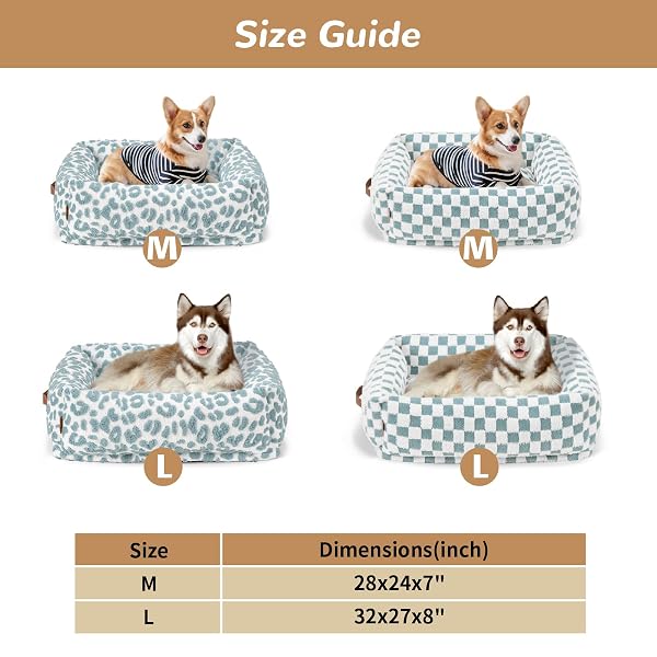 NXWJOY CUTE DOG BED FOR SMALL MEDIUM DOGS – WASHABLE RECTANGLE PET BED WITH REMOVABLE COVER AND NONSKID BOTTOM, CUTE CALMING PUPPY BED SOFT PET SOFA, BLUE GRID, 28X24X7IN