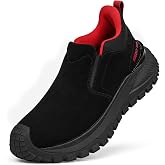 FREEKYROCK Steel Toe Shoes for Men Composite Toe Slip on Safety Work Shoes | Puncture Resistant, Impact-Resistant, Rubber Anti-Slip Sole, ETPU High-Rebound Midsole, Fire-Resistant Suede for Welding