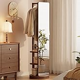 WoodsWhisper Full Length Mirror Coat Rack Solid Wood Floor Mirror 66"x12" Full Length Mirror with Stand Long Mirrors for Bedroom,Living Room (Deep Walnut, 66" Lx12 W)
