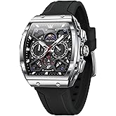OLEVS Tonneau Square Mens Watches, Fashion Large Face Silicone Band Watches for Men, Multifunctional Chronograph Quartz Men Waterproof Watch
