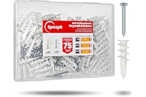 Spuspk #8 Self Drilling Drywall Anchors,120Pcs Wall Anchors and Screws for Drywall, 60 Self-Tapping/Threaded Plastic Sheetroc