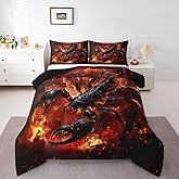 Homewish Black Scorpion Comforter Set Full Size,3D Red Burning Flame Bedding Sets 3Pcs for Kids Boys Adult Men Room Decor,Wild Animals Quilt Set Western Magical Duvet Insert,2 Pillowcases