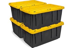 CX BLACK & YELLOW®, 17-Gallon Heavy Duty Tough Storage Container & Snap-Tight Lid, (12.5”H x 18”W x 26.9”D), Weather-Resistant Design and Stackable Organization Tote [4 Pack]