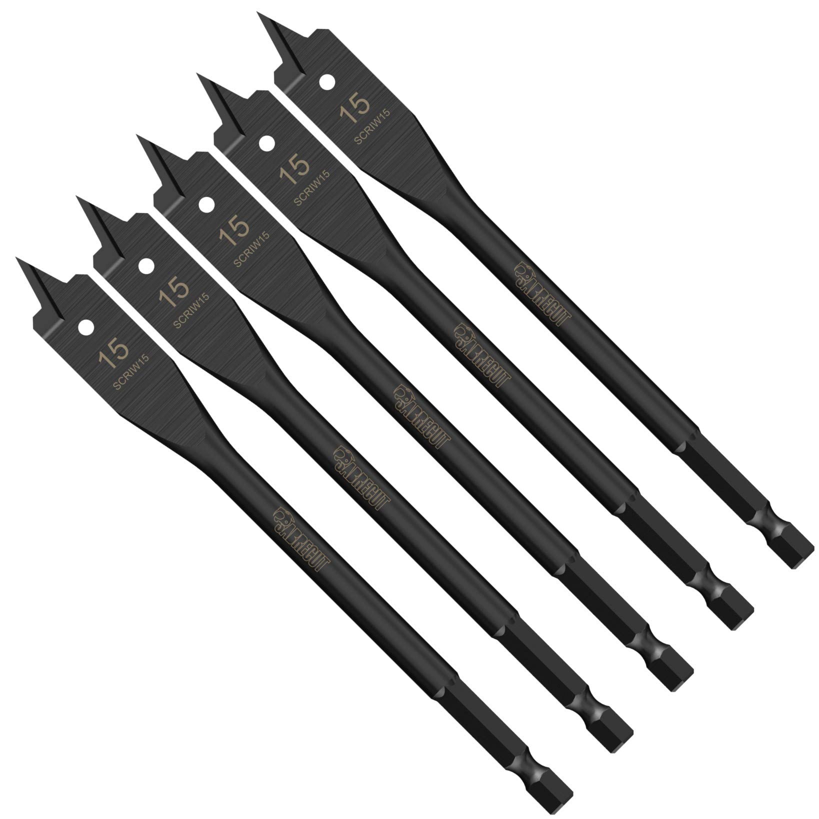 5 x SabreCut SCRIW15_5 15mm x 152mm Impact Rated Flat Wood Spade Bits for Softwood Hardwood Chipboard