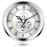 Hicarer 4 1/16 Inch Skeleton Clock Insert with Bezel (Silver) | 3-3/4 Inch Mounting Diameter, Skeleton Gear Design, Metal Frame, For DIY Clocks, Crafts, Handmade Timepiece Repair Projects