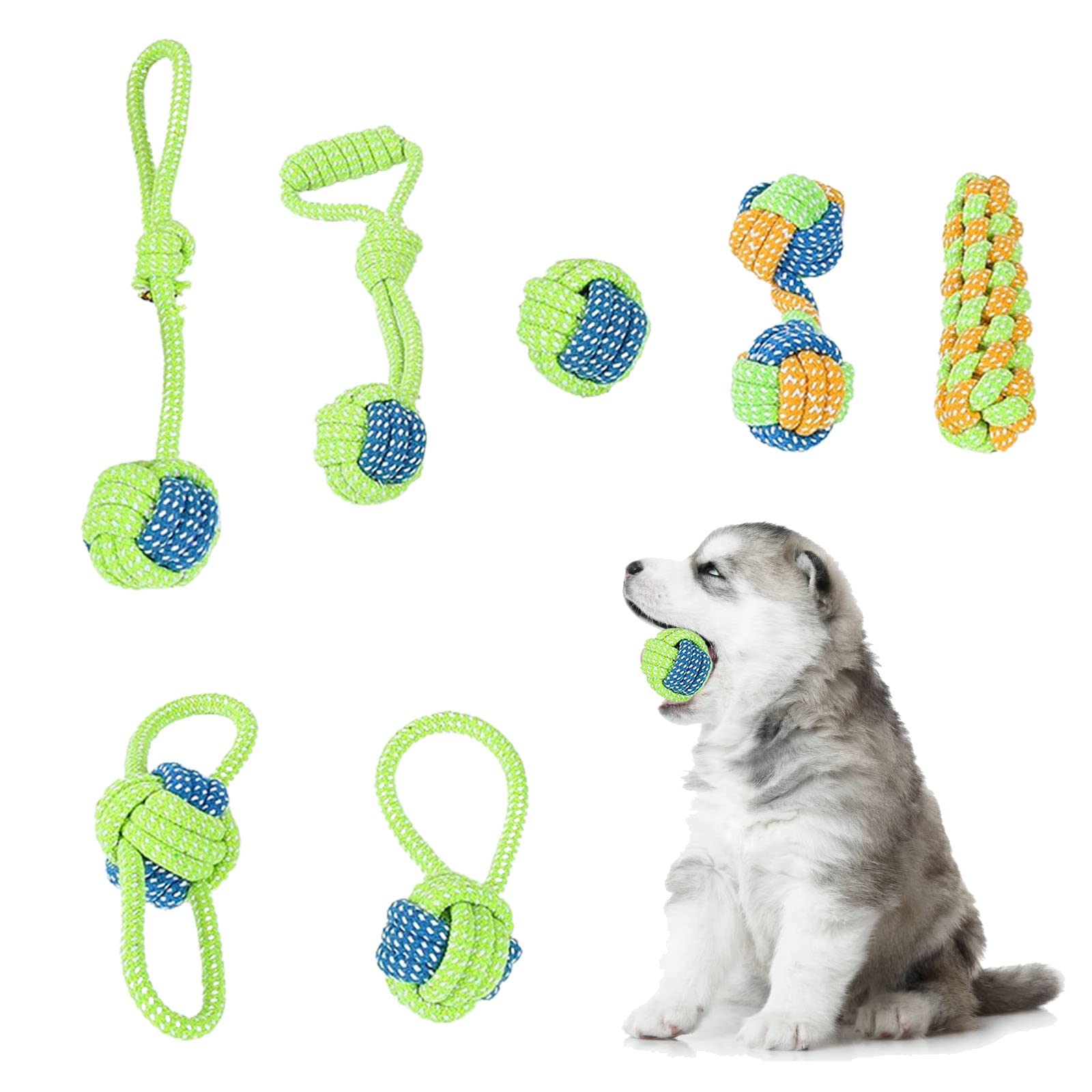 Dog Rope Toys, Small Dogs Ropes Toy 5 Knots Interactive Rope for Teething Training and Teeth Cleaning, Durable Soft 100% Natural Cotton Dog Rope Chew Toys for Indoor or Outdoor Fun(7 Pcs)