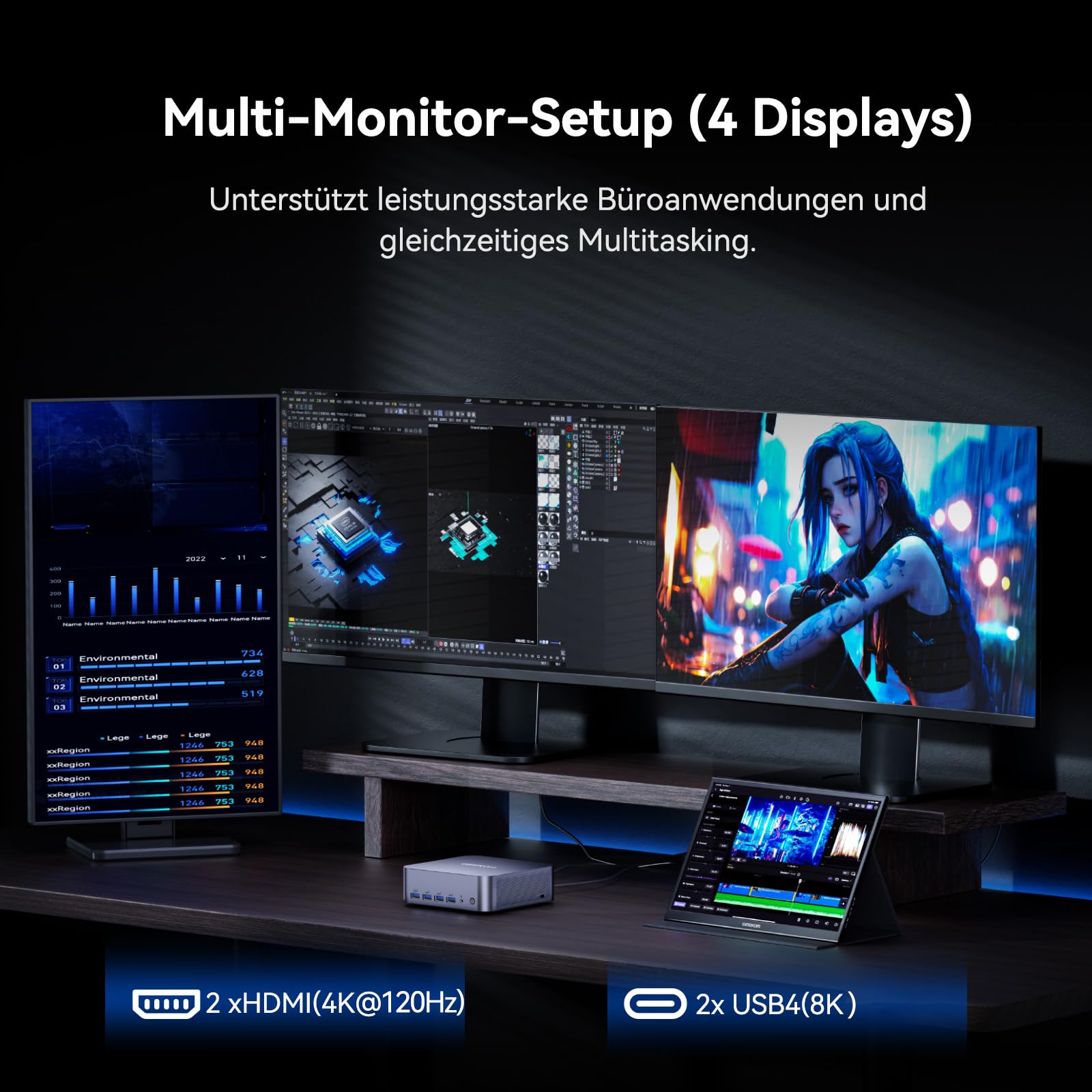 GEEKOM GT1 Mega AI Mini PC mit Intel Core Ultra 9 185H | 1TB SSD 16GB DDR5 | 6 USB Ports | 4 x 8K Display | 3-Jahren-Garantie | AR Echtzeitfunktion | Vorinstalliert Windows 11 Pro Mini Desktop PC 7