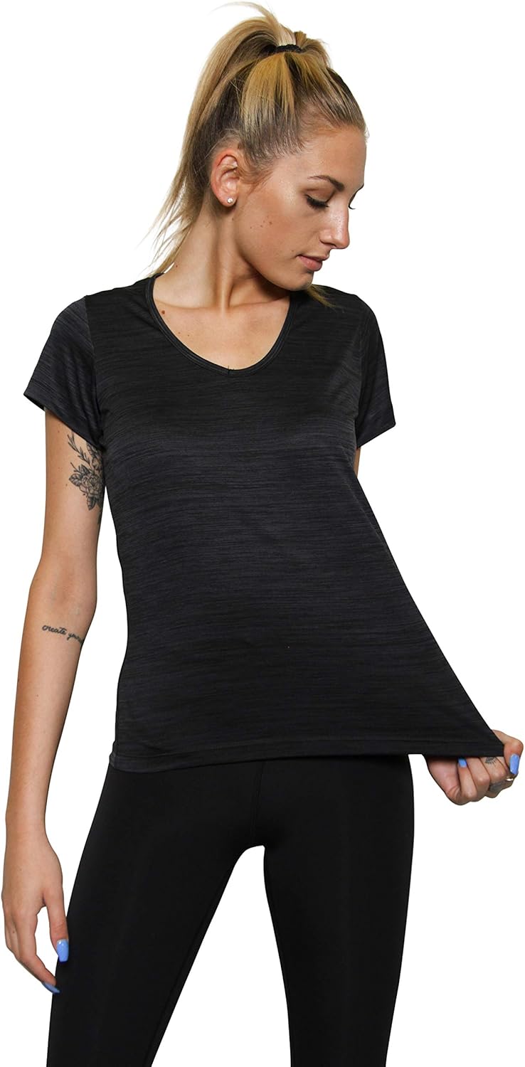 5-Pack Women's Short Sleeve V-Neck Activewear T-Shirt Dry-Fit Moisture Wicking Perfomance Yoga Top: Clothing