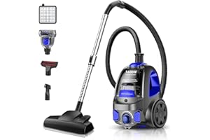PKUYIE Canister Vacuum Cleaner, 32Kpa 1600W Cyclon Power Bagless Canister Vacuum Cleaners for Home, 3.7QT Large Dust Cup, Lightweight Vac for Hard Floors, Carpets, Pet Hair, Blue