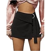GORGLITTER Women's High Waisted Wrap Mini Skort Dressy Business Casual Summer Fold Over O Ring Work Formal Skirt Shorts