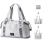 Hanke Expandable Travel Tote Bag 39L, Foldable Duffle Bag for Travel, Carry On Weekend Bags for Women With Multiple Pockets（Dune Grey）