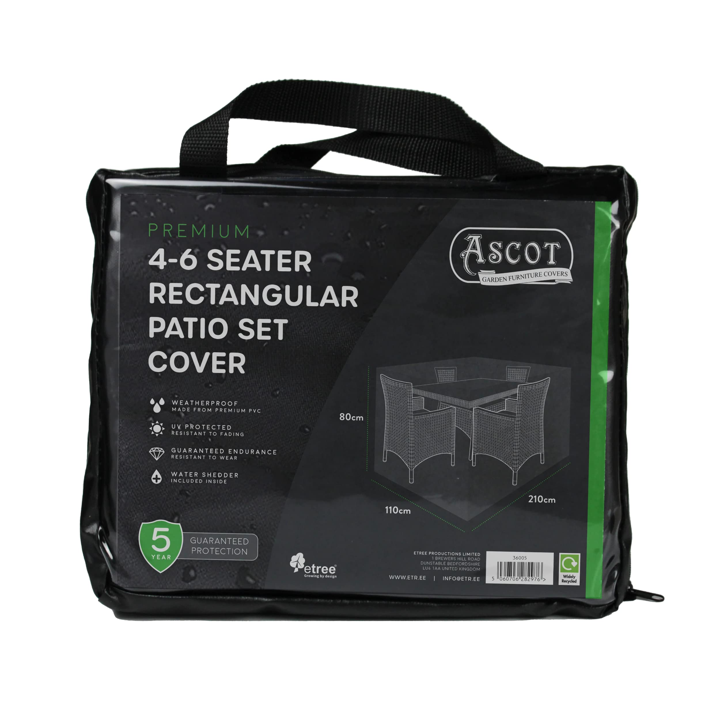 Ascot Premium Medium(4-6 seater) Rectangular Patio Set Cover - 210 X 110 X 80 (H) cm Deep Black