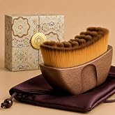 Lymphatic Contour Face Brush, Guasha Tool for face, Wooden Dry Brush, Gift | Walnut wood handle, soft bristles and curved grip for daily face, neck and body care; vintage gift box with satin pouch.