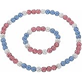 MECCANIXITY Baseball Necklace Bracelet Set, Baseball Necklace Bracelet Glitter Ice Collection Rhinestone Inspired Bead for Men Women Players Gifts