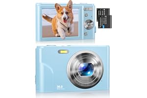 KENUO Digital Camera, Kids Camera 1080P 36MP Video Camera with Two Batteries, Time Stamp Antishake 16X Zoom, Compact Portable Camera Christmas Birthday Gift for Children Kid Teen Student Girl Boy(Sky Blue)