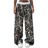 COZYEASE Women's Camo Print Graphic Pants Elastic Waist Wide Leg Sweatpants Streetwear