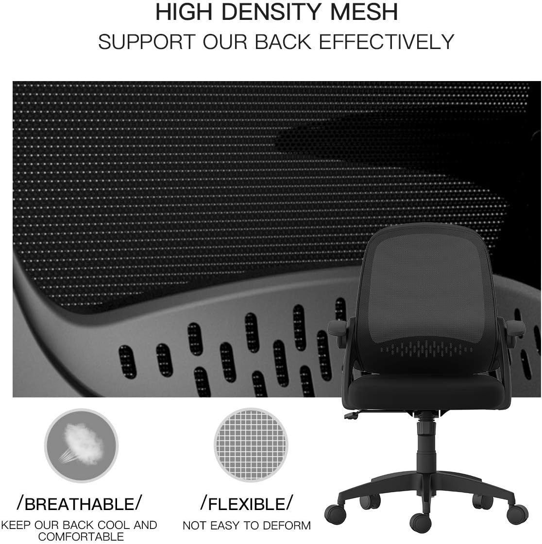 Hbada Office Task Desk Chair Swivel Home Comfort Chairs with Flip-up Arms and Adjustable Height, Black: Kitchen & Dining