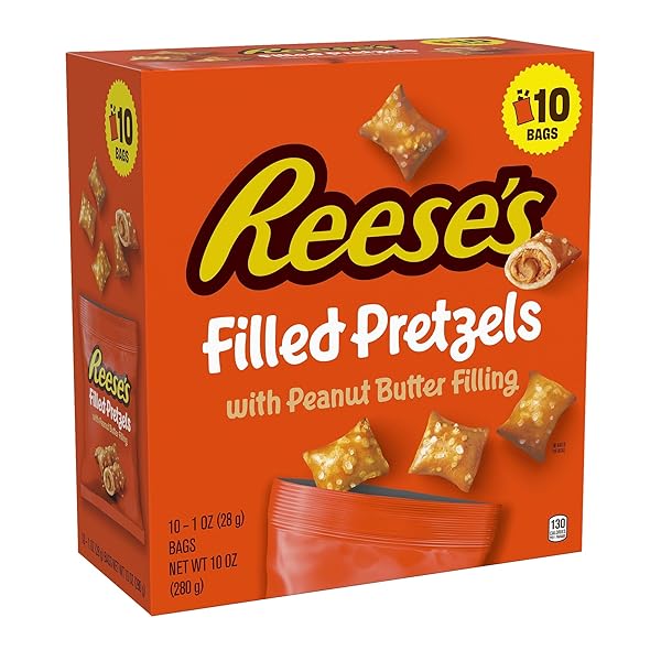 REESE’S FILLED PRETZELS, PEANUT BUTTER PRETZEL NUGGETS, CRUNCHY, READY TO EAT, SWEET AND SALTY SNACK, 1 OZ BAGS (10 COUNT)