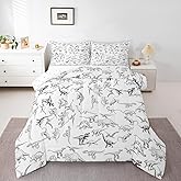 Feelyou Dinosaur Bedding Set Queen Size 3D Digital Print Comforter Set for Kids Boys Girls Decor Jungle Dino Comforter Wild Animal Black and White Duvet Set Bedroom Quilt Set