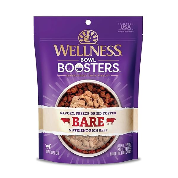 WELLNESS BOWL BOOSTERS BARE, DOG FOOD TOPPER FOR SMALL, MEDIUM, & LARGE BREEDS, GRAIN FREE, NATURAL, FREEZE DRIED, BEEF, 4 OUNCE BAG (PACK OF 1)