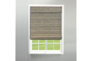 Radiance Cordless Bamboo Blinds - Flatstick Bamboo Roman Shades for Interior Windows - Roll Up Woven Shades with Valance - Inside & Outside Mount Roman Window Shades - Driftwood - 31" W x 64" L