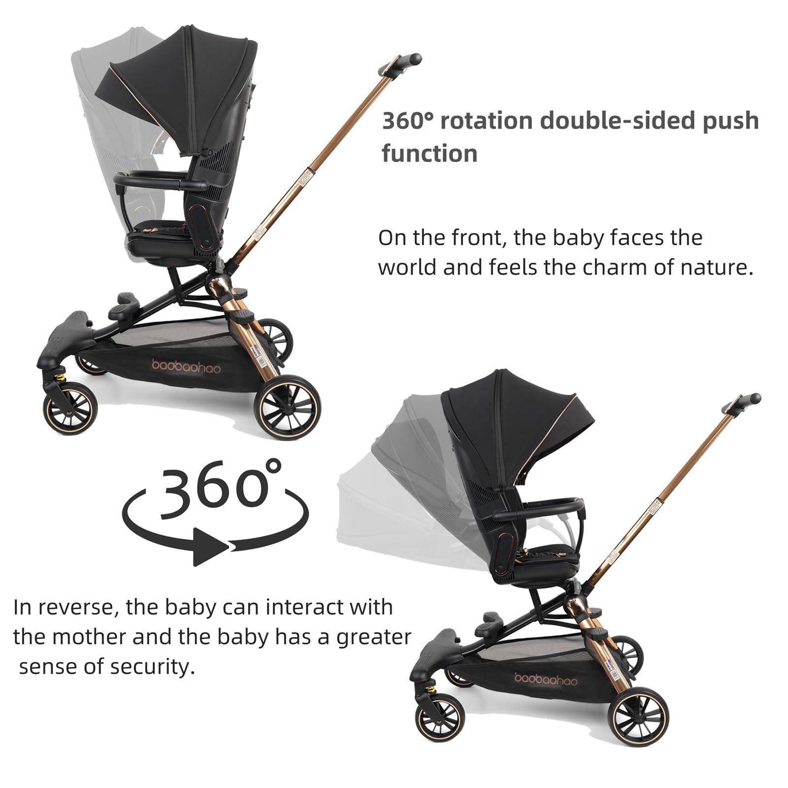 Lightweight Folding Stroller Wagon for Baby & Toddler Travel, 360° Reversible Seat, Adjustable Canopy with Storage Basket, Airplane-Friendly Compact Umbrella Stroller,Glory Black