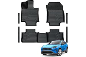 LUMWAY Car Floor Mats Custom Fit for Toyota RAV4 2025 2024-2019 (Include Gas & Hybrid), Door Sill Guards Accessories, All Weather TPE Front and 2nd Row Black Automotive Liners for RAV 4