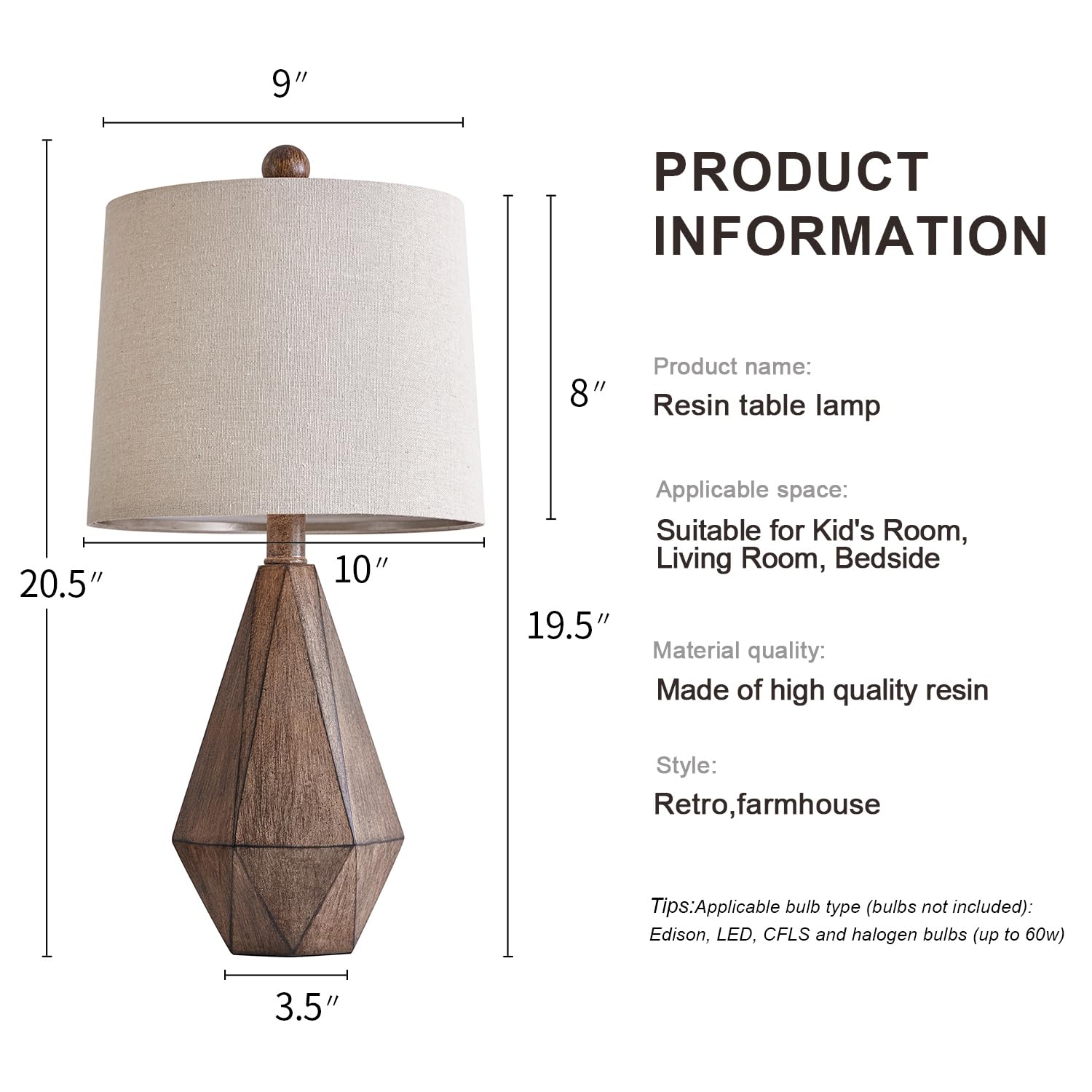 Wood Lamp 20 Farmhouse White Ceramic Table Lamp Set Of For