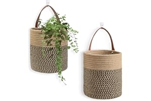 Goodpick 2pack Jute Hanging Basket, Wall Hanging Storage Baskets 7.87" x 7" Small Woven Basket Closet Storage Bins Shelf Bask