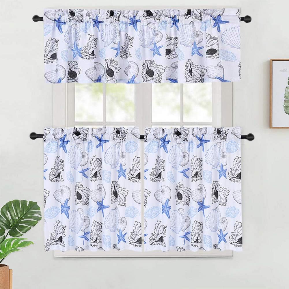 Amazon Com Haperlare 3 Pieces Kitchen Window Curtain Set Ocean
