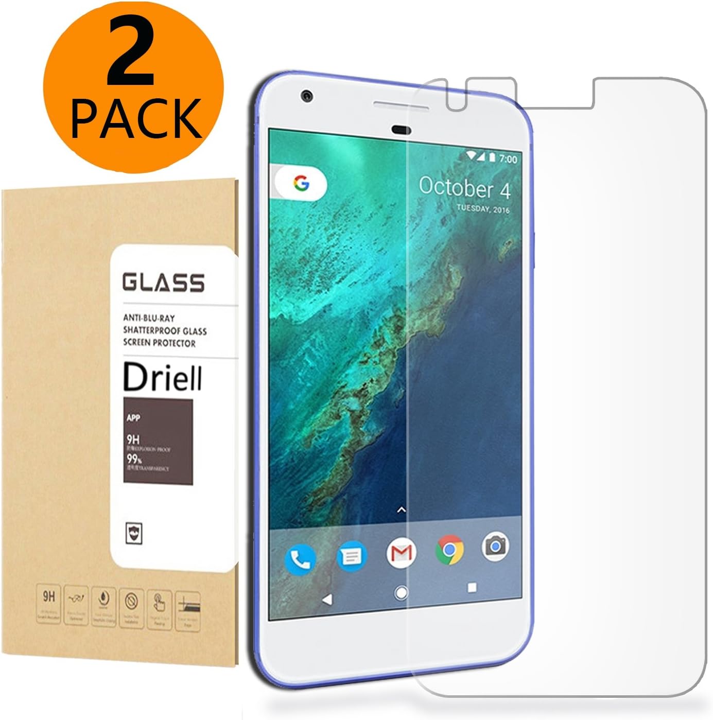 [2-Pack] Google Pixel XL (5.5")Driell Glass Screen Protector, Google Pixel XL Screen Protector Tempered Glass-Transparent -0.25mm Screen Protection HD Ultra Clear [Not Full coverage]