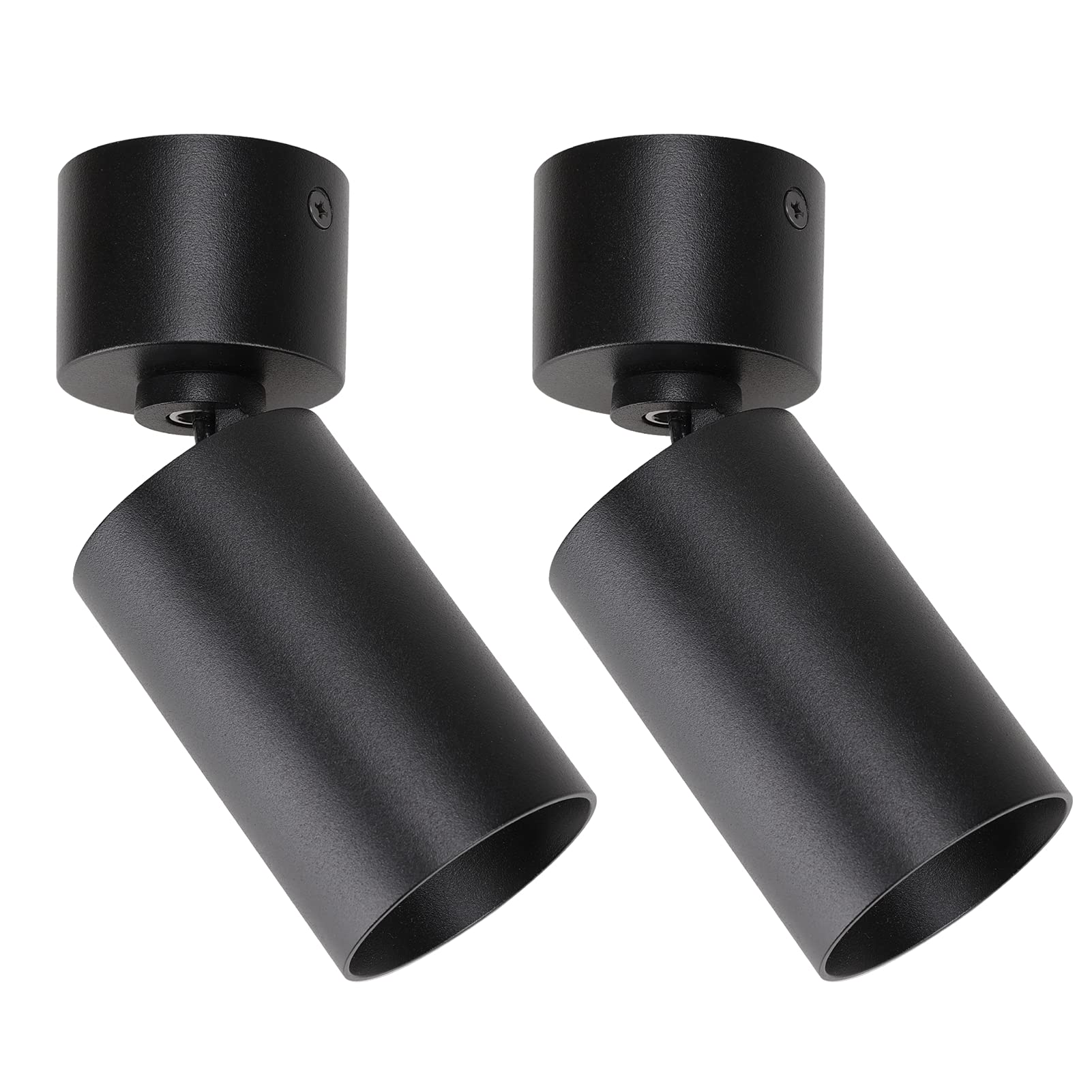Klighten 2pcs Rotatable Round Ceiling Spotlight, GU10 Socket, Matt Black Aluminum Surface Mounted Ceiling Spots, 55x140mm, Bulbs not Included