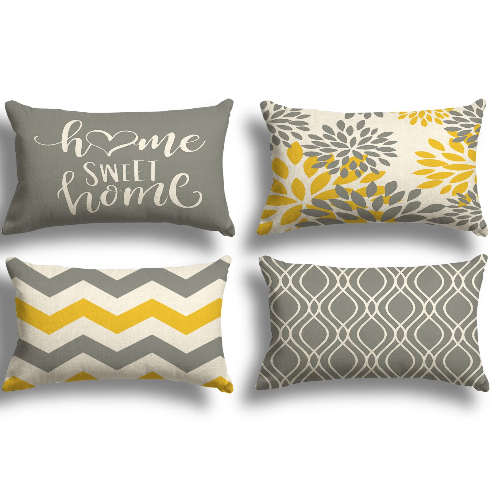 ZWJD Cushion Covers 30 x 50 cm, Set of 4 Outdoor Decorative Linen Cushions with Geometric Pattern for Sofa & Living Room, A021-12