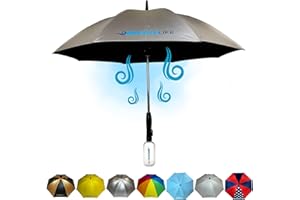 Breeze Life Original Mister Breeze, Sun Umbrella with Fan and Mister, Umbrella Mister with Built-in Fan for Festivals, Beach and More, Blocks Harmful Sun Rays, Mist bottle included, Silver