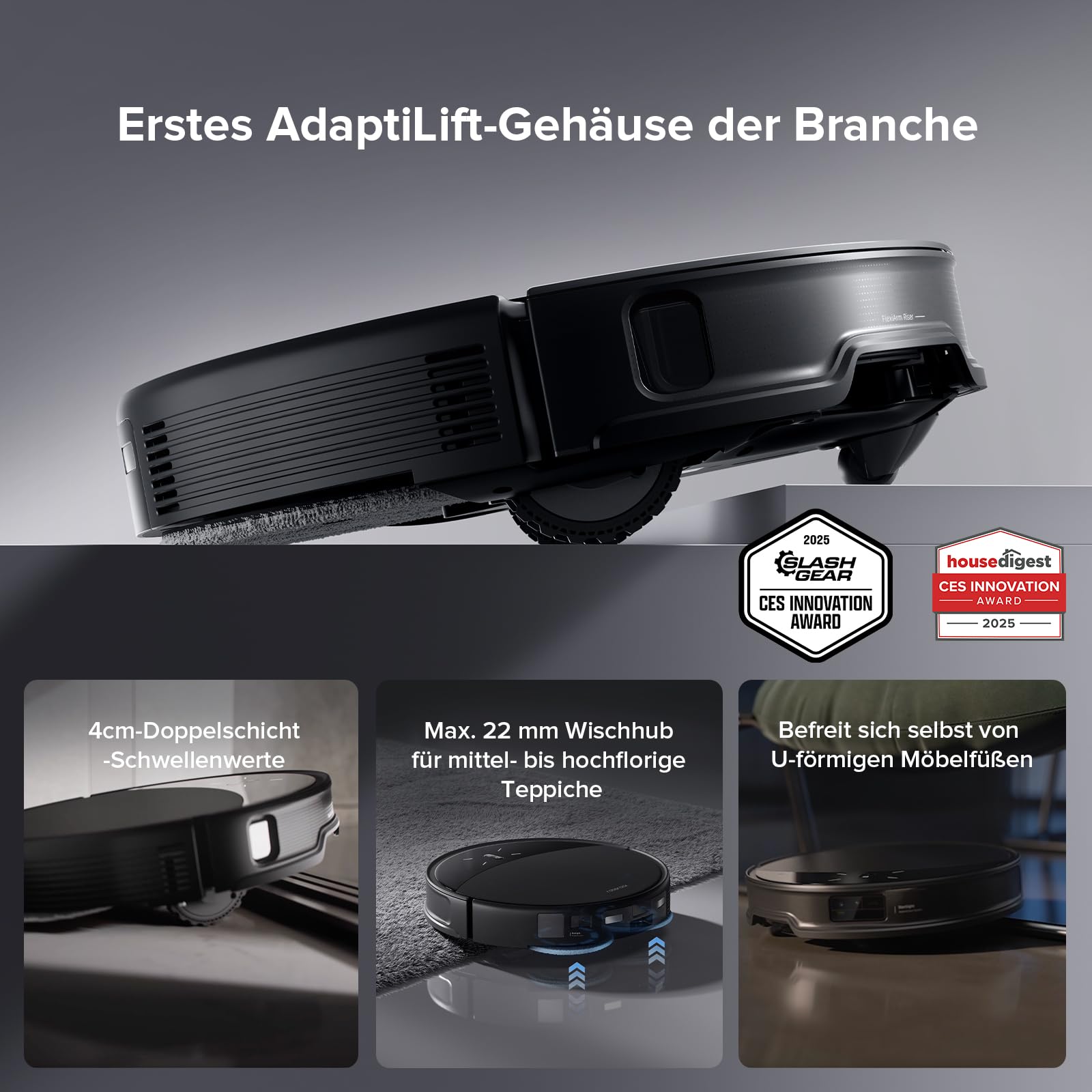 roborock Saros 10R Set Saugroboter mit Wischfunktion&angebbarem Wischmopp, 22.000 Pa HyperForce Saugkraft, 7,98cm Ultra-Slim Design, StarSight System 2.0, Zero-Tangle System (Mit 2 Wischmopps)