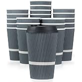Glowcoast Disposable Coffee Cups With Lids - 16 oz To Go Coffee Cup (70 Pack). Large Travel Cups Hold Shape With Hot and Cold Drinks, No Leaks! Insulated Ripple Cups Protect Hands, No Sleeves needed!