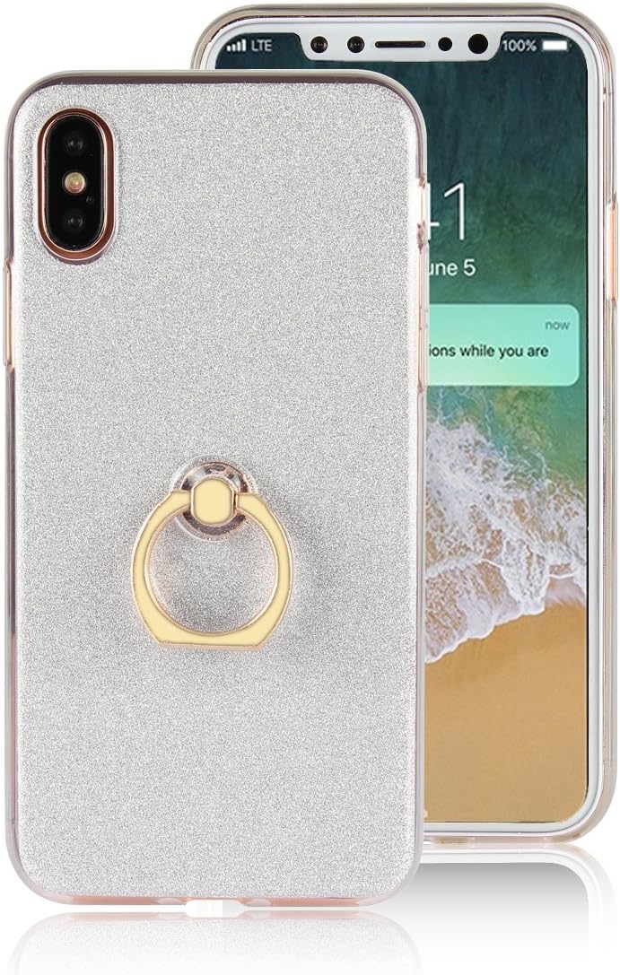 Artfeel For iPhone X Case, Stylish Bling Glitter Clear Transparent Ultra Slim Cover,Soft TPU Silicone Gel with Ring Holder Stand Anti-Scratch Shockproof Cover,Silver